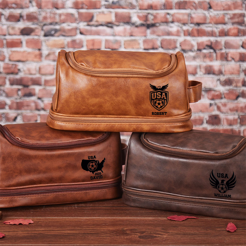 Personalized Leather Monogram Engraved Wash Bag for Unique & Love | JNSBag139