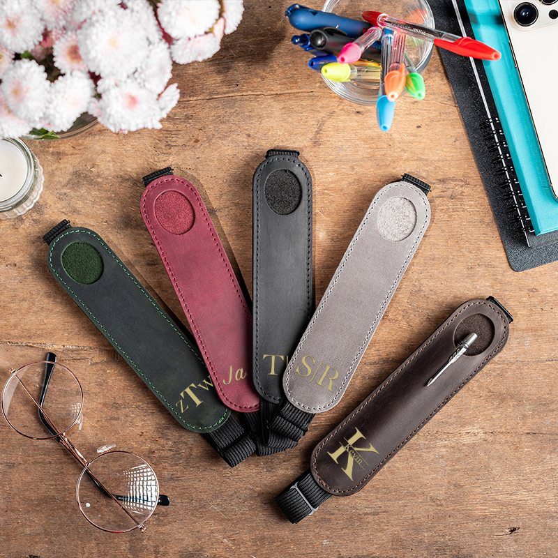 Personalized Monogrammed Adjustable Pen Leather Sleeve Holder | JNSBag45