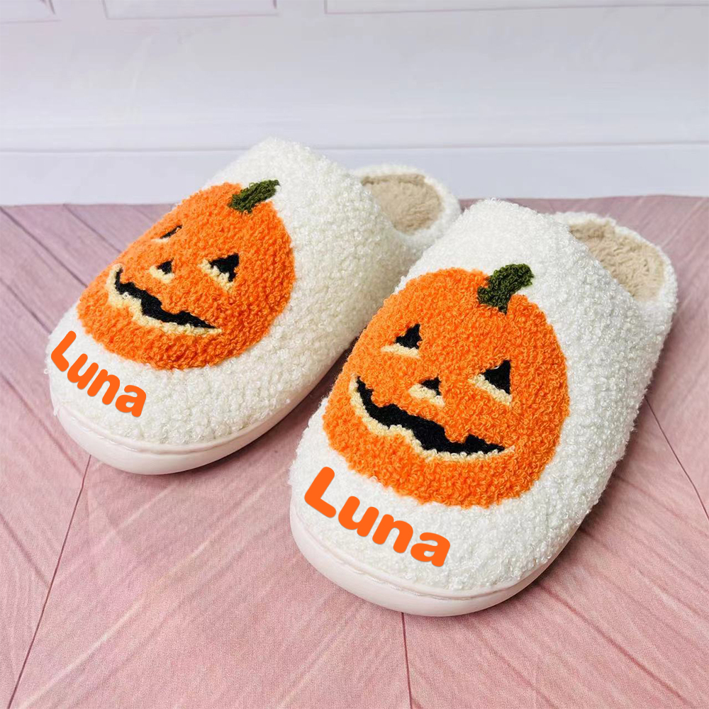 Personalized Name Halloween Pumpkin Slippers | JNSDec95