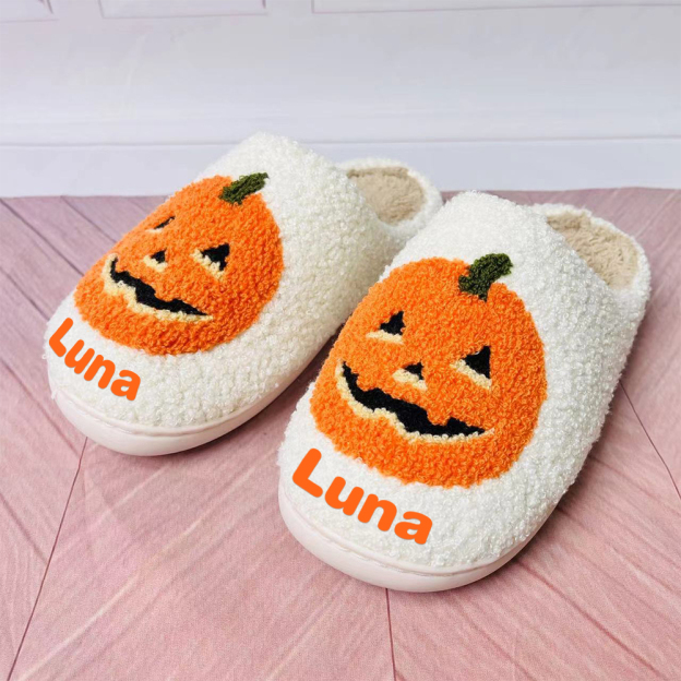 Personalized Name Halloween Pumpkin Slippers | JNSDec95