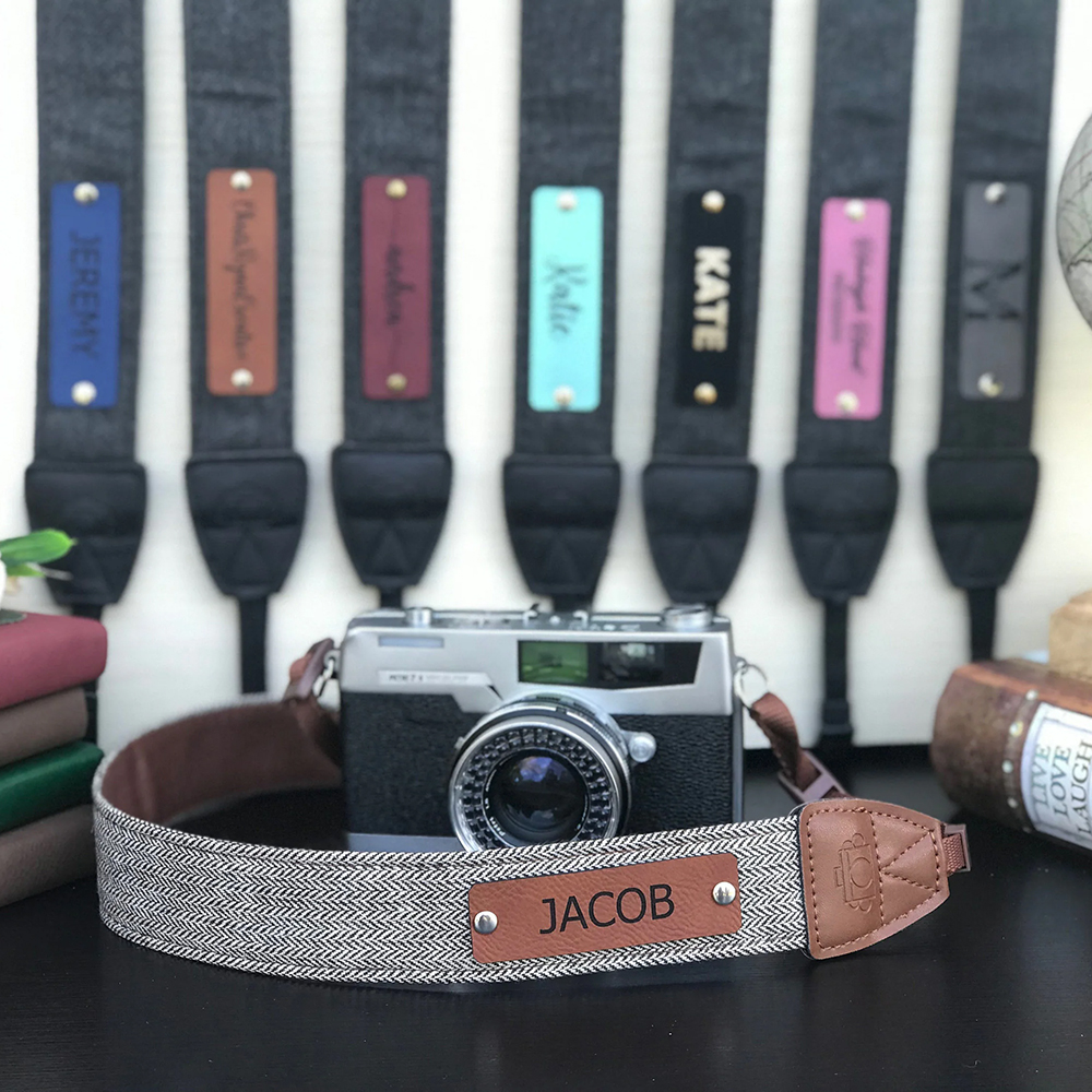 Personalized Handmade Leather Patch Camera Strap | GC007