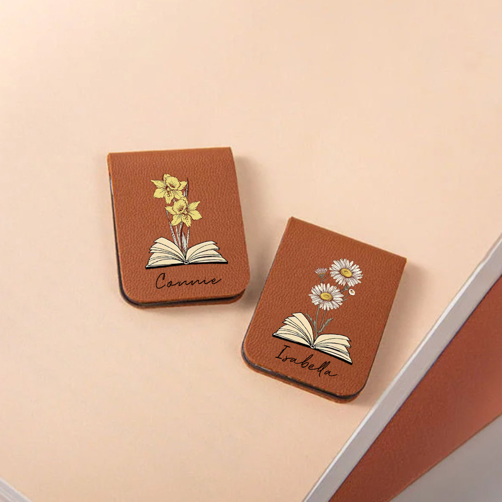 Personalized Leather Birth Flower Magnetic Bookmark | JNSDec120