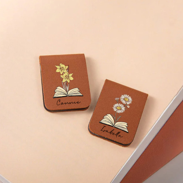 Personalized Leather Birth Flower Magnetic Bookmark | JNSDec120