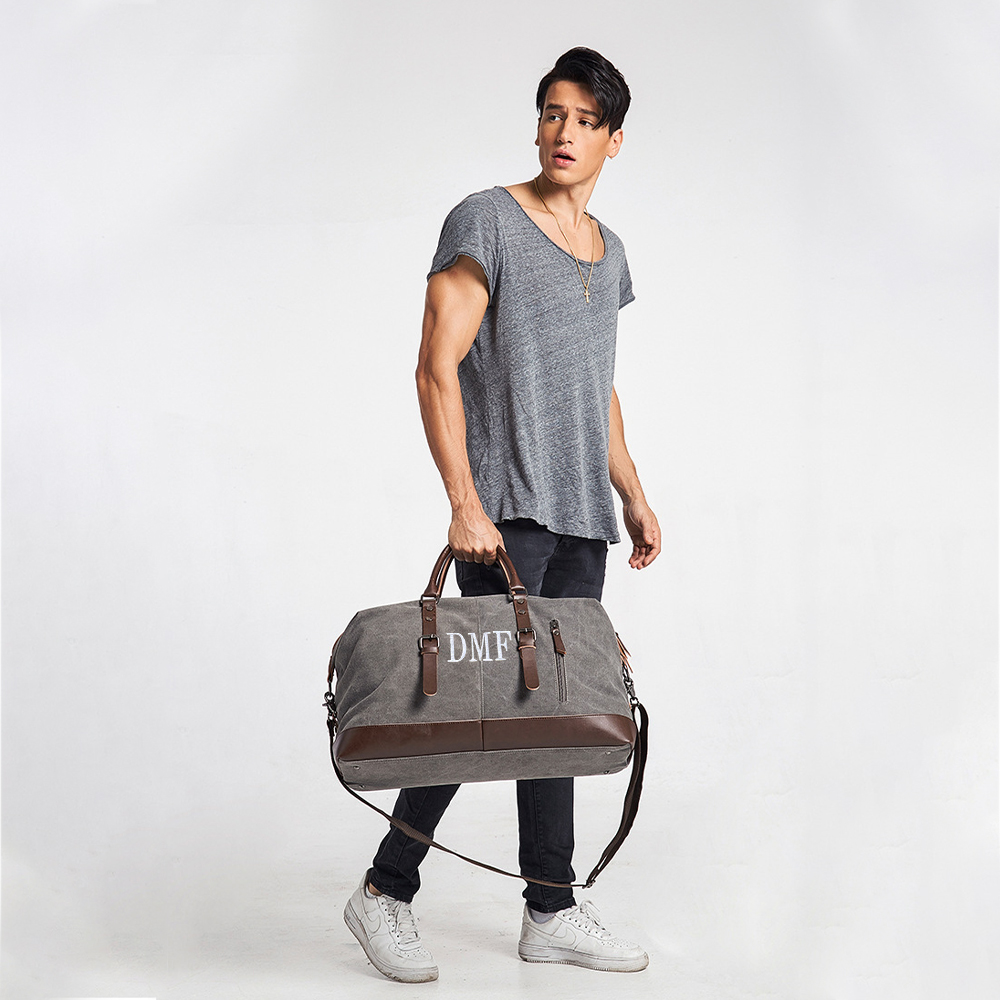 Personalized Monogram Embroidered Men’s Leather Duffle Bag | JNSBag83