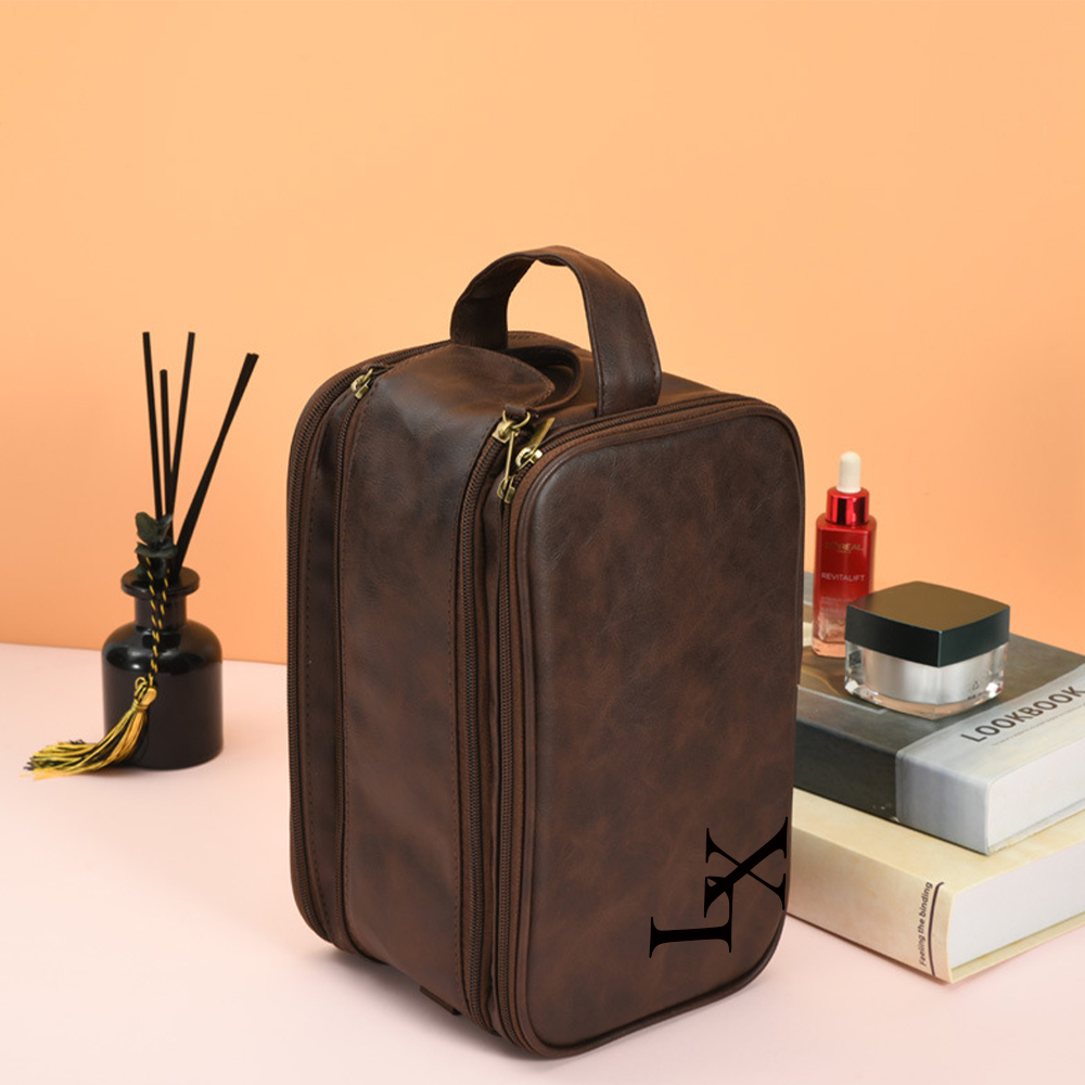 Personalized Leather Monogram Engraved Wash Bag for Unique & Love | JNSBag34