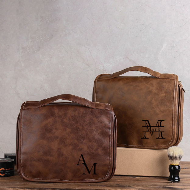 Personalized Leather Monogram Engraved Wash Bag for Unique & Love | JNSBag33