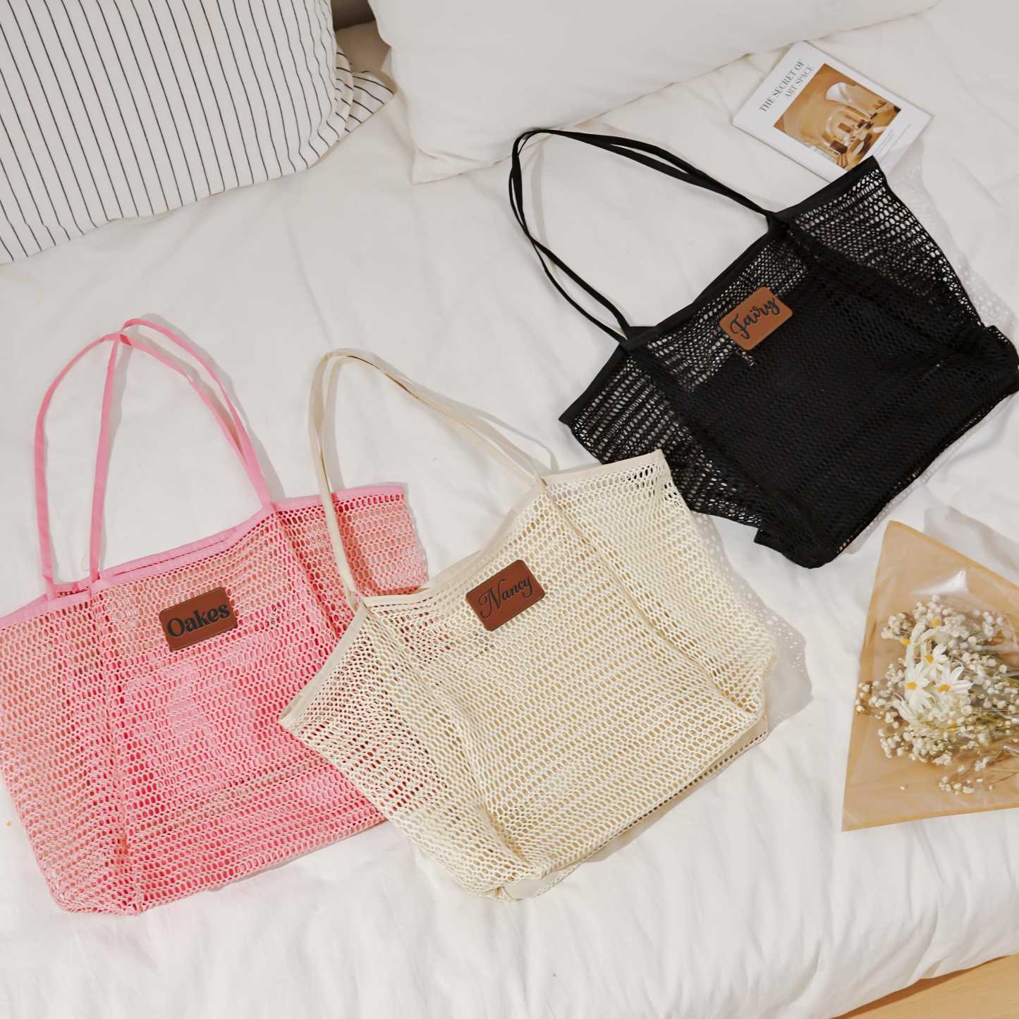 Personalized Name Leather Patch Beach Tote Bag for Unique & Love | JNSBag124