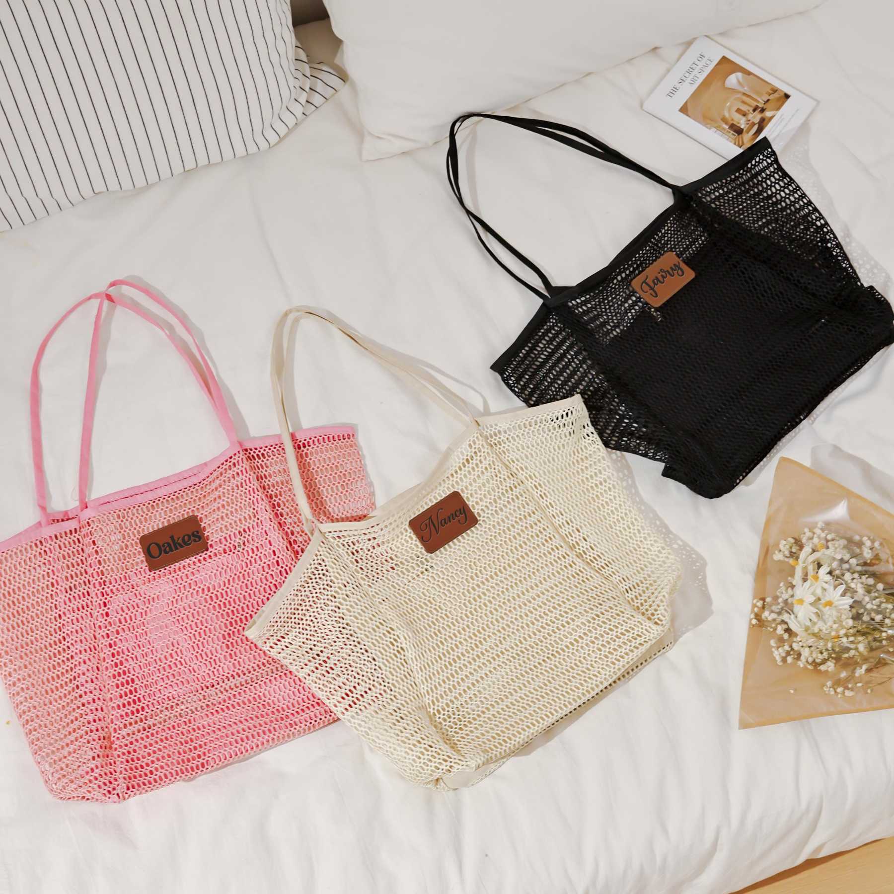 Personalized Name Leather Patch Beach Tote Bag for Unique & Love | JNSBag124