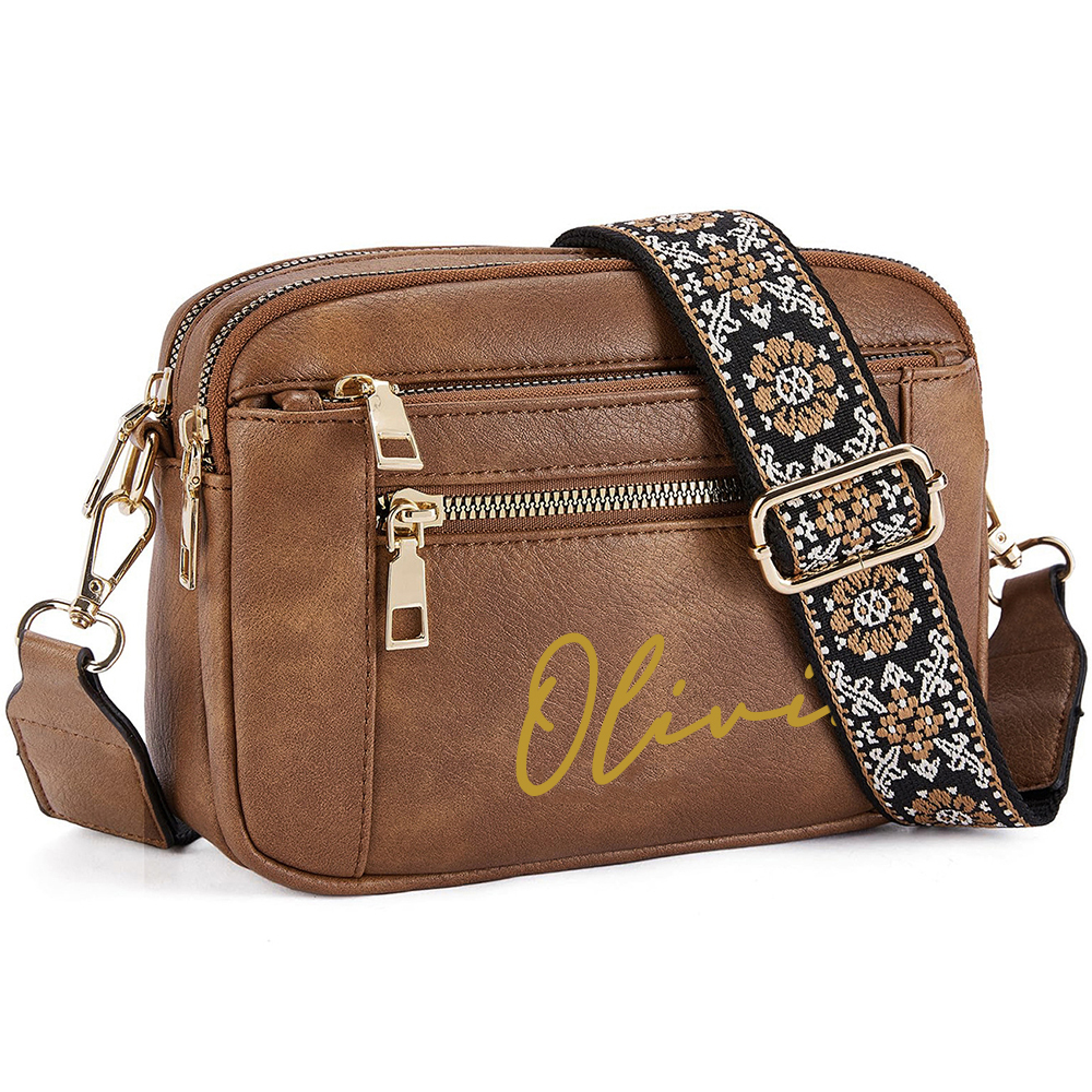 Personalized Name Leather Crossbody Bag with Colorful Straps for Unique & Love | JNSBag73