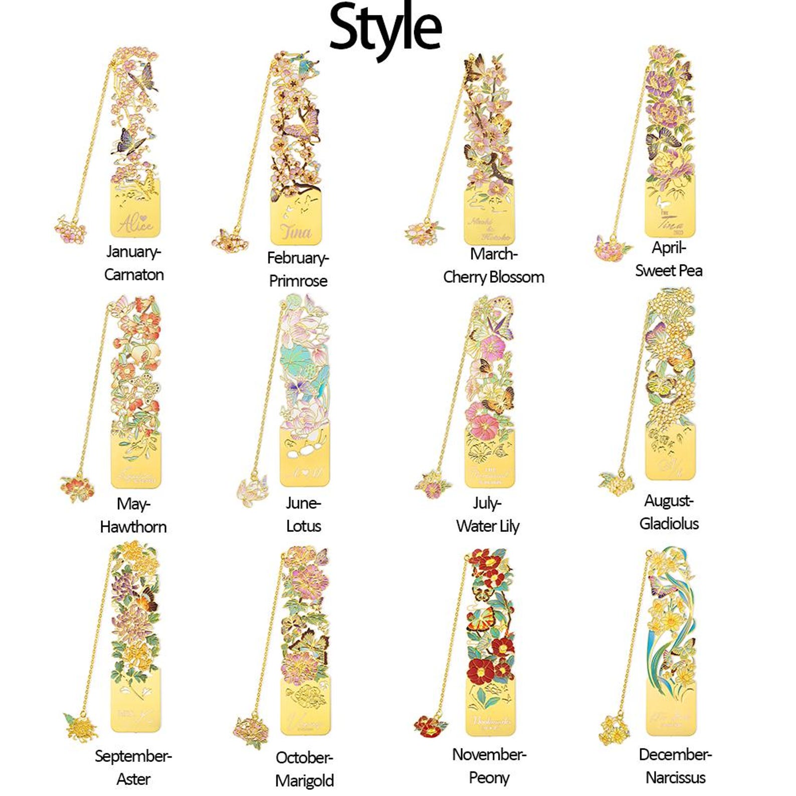 Personalized Birth Flower Butterfly Bookmark with Decorative Chain for Unique and Love | JNSDec230