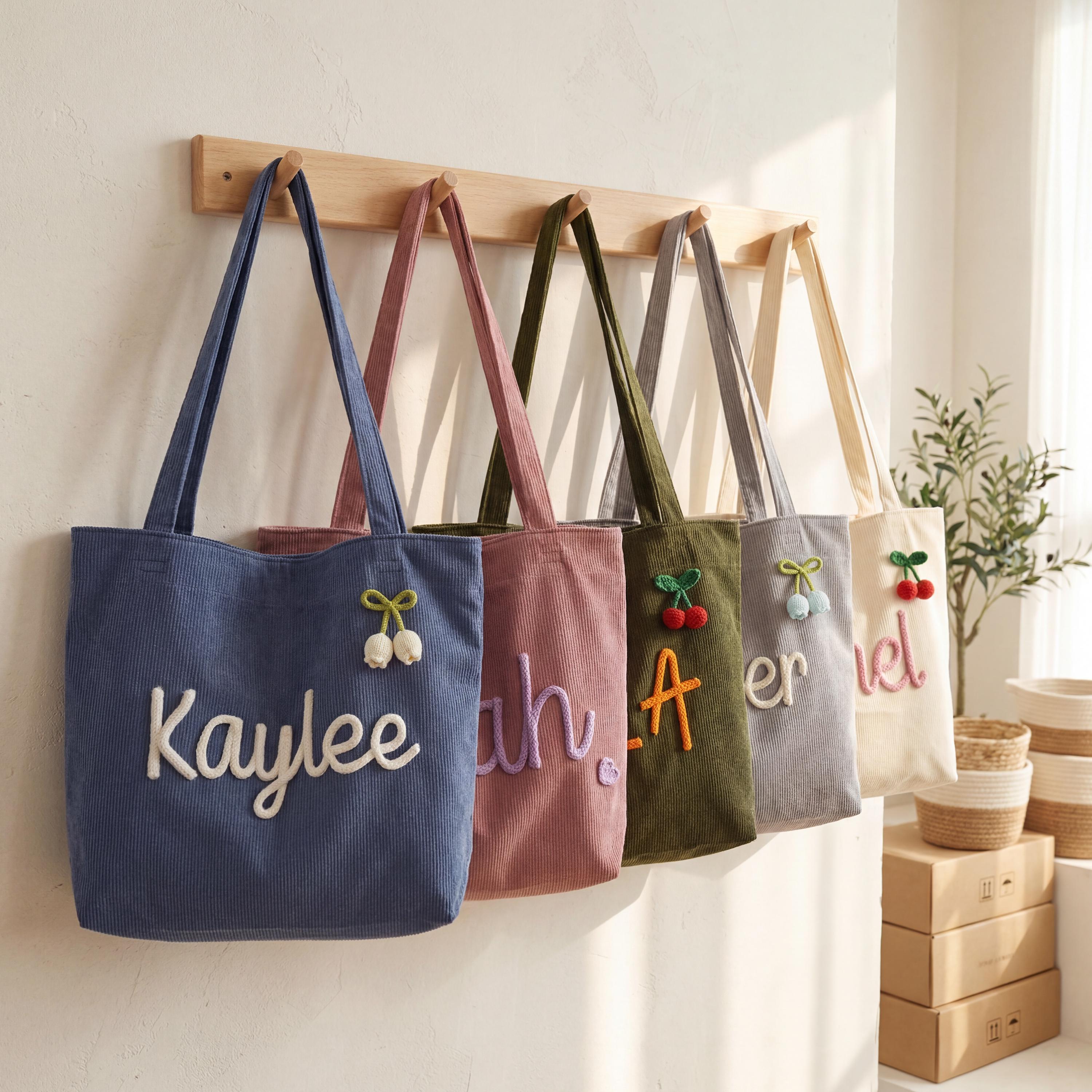 Personalized Hand Embroidered Corduroy Tote Bag for Unique & Love | JNSBag133