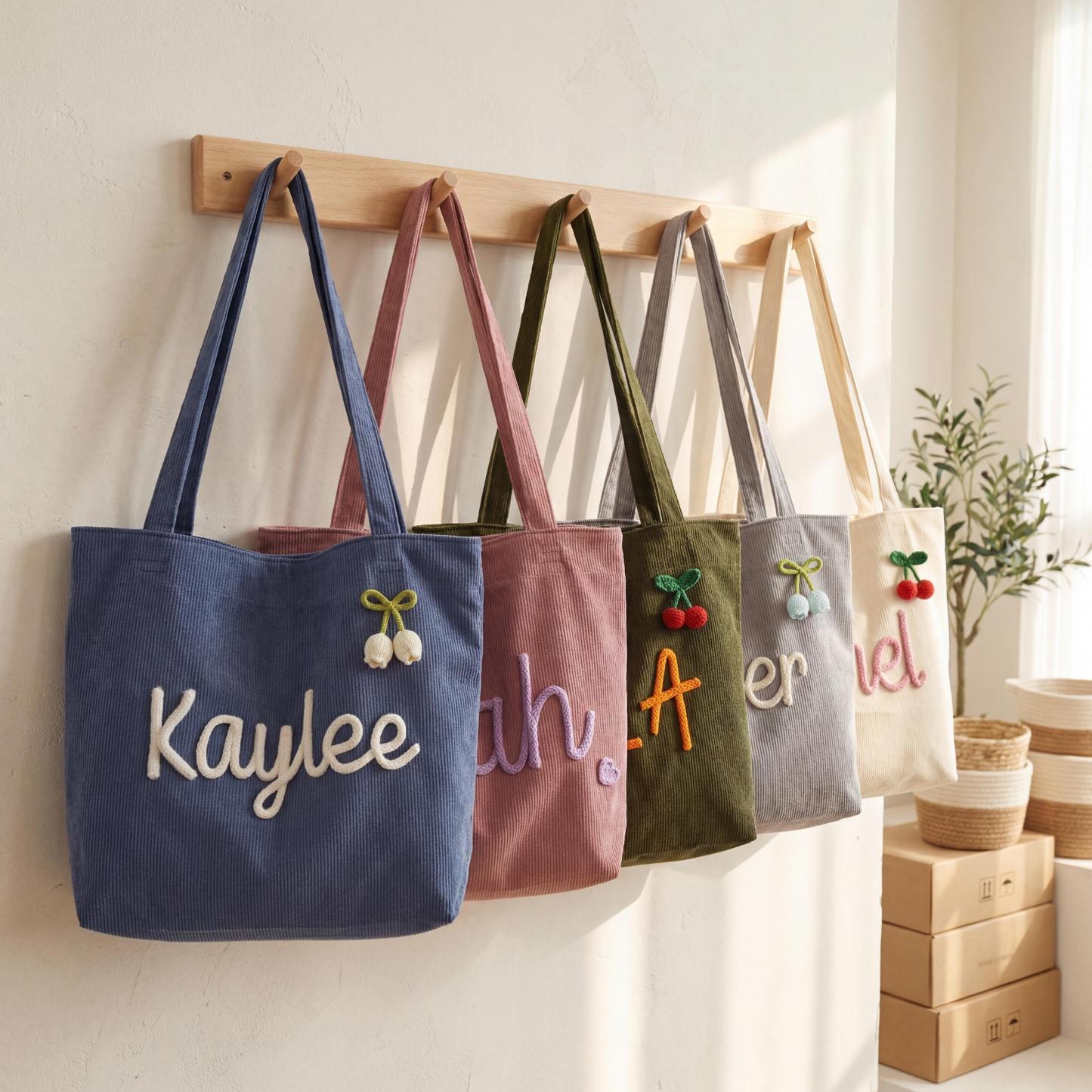 Personalized Hand Embroidered Corduroy Tote Bag for Unique & Love | JNSBag133
