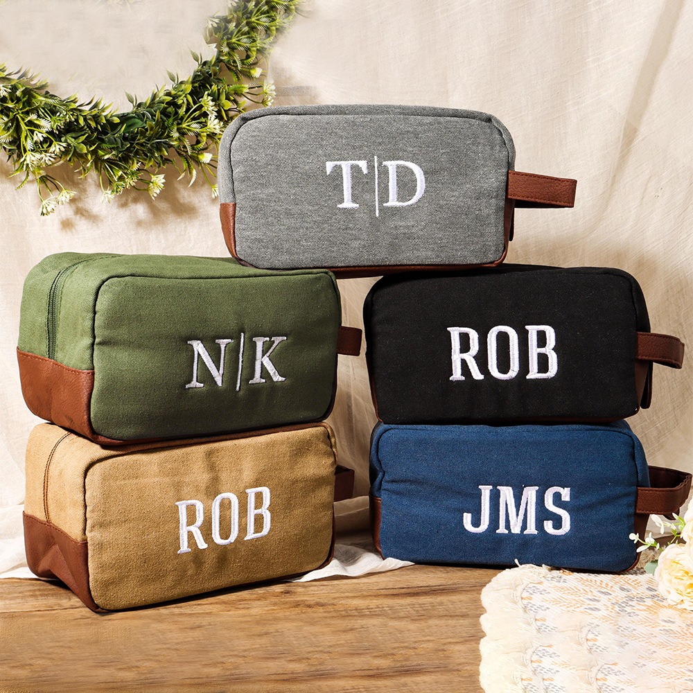 Personalized Monogram Embroidery Canvas Toiletry Bag for Unique & Love | JNSBag93