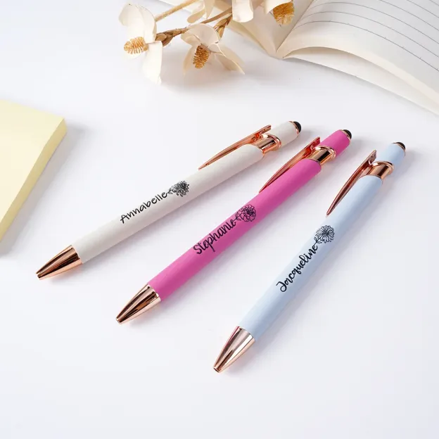 Personalized Morandi Color Birth Flower Retractable Ballpoint Pen for Unique & Love | JNSTool18