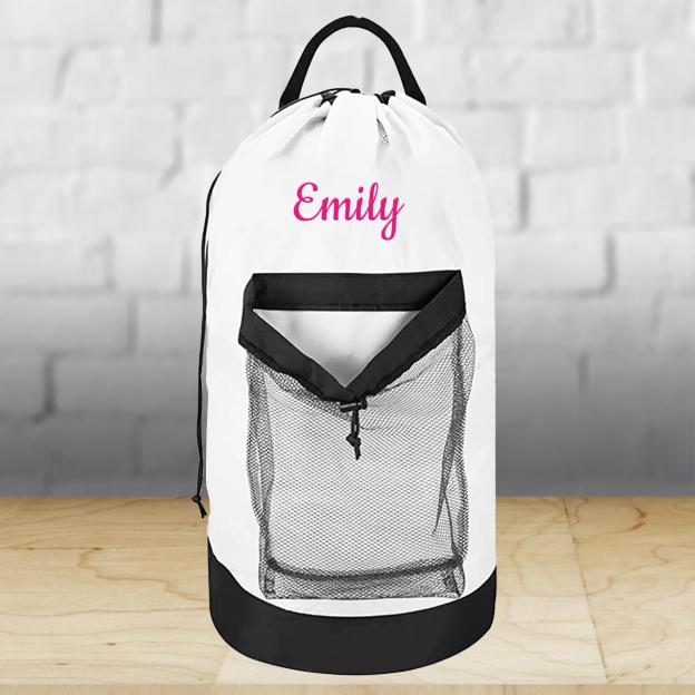 Personalized Name Embroidered Travel Laundry Bag with Shoulder Strap & Mesh Pocket | JNSBag99