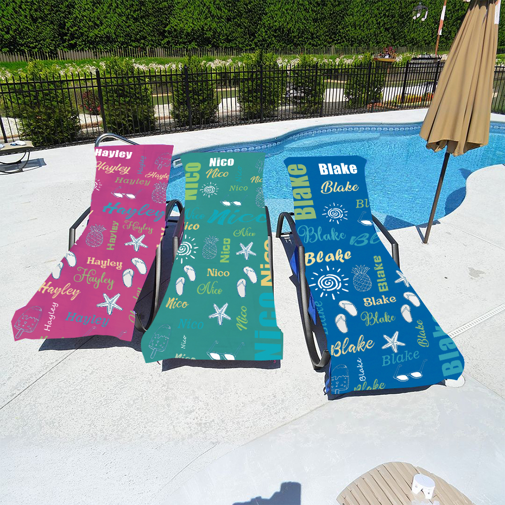 Personalized Name Beach Chair Cover Towel with Side Pockets for Unique & Love | JNSTowel10