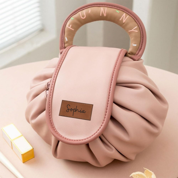 Personalized Leather Drawstring Portable Makeup Bag for Unique & Love | JNSBag104