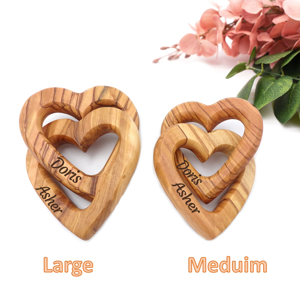 Personalized Olive Wood Interlocking Hearts for Unique & Love | JNSDec180