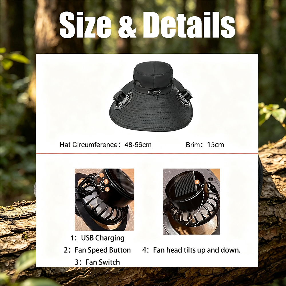 Personalized Embroidered Men's Wide Brim Hat With Solar Fan for Unique & Love | JNSHat18