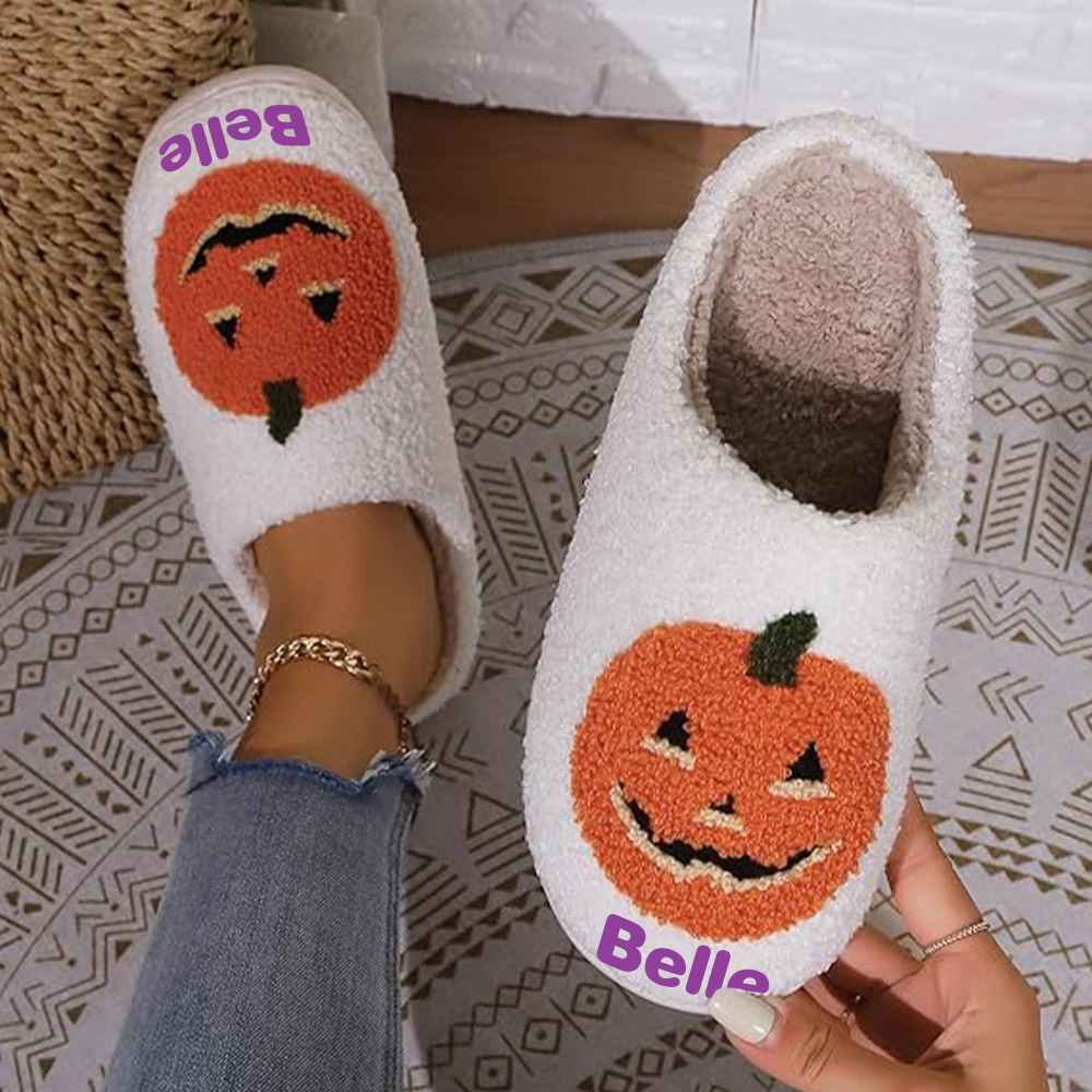 Personalized Name Halloween Pumpkin Slippers | JNSDec95