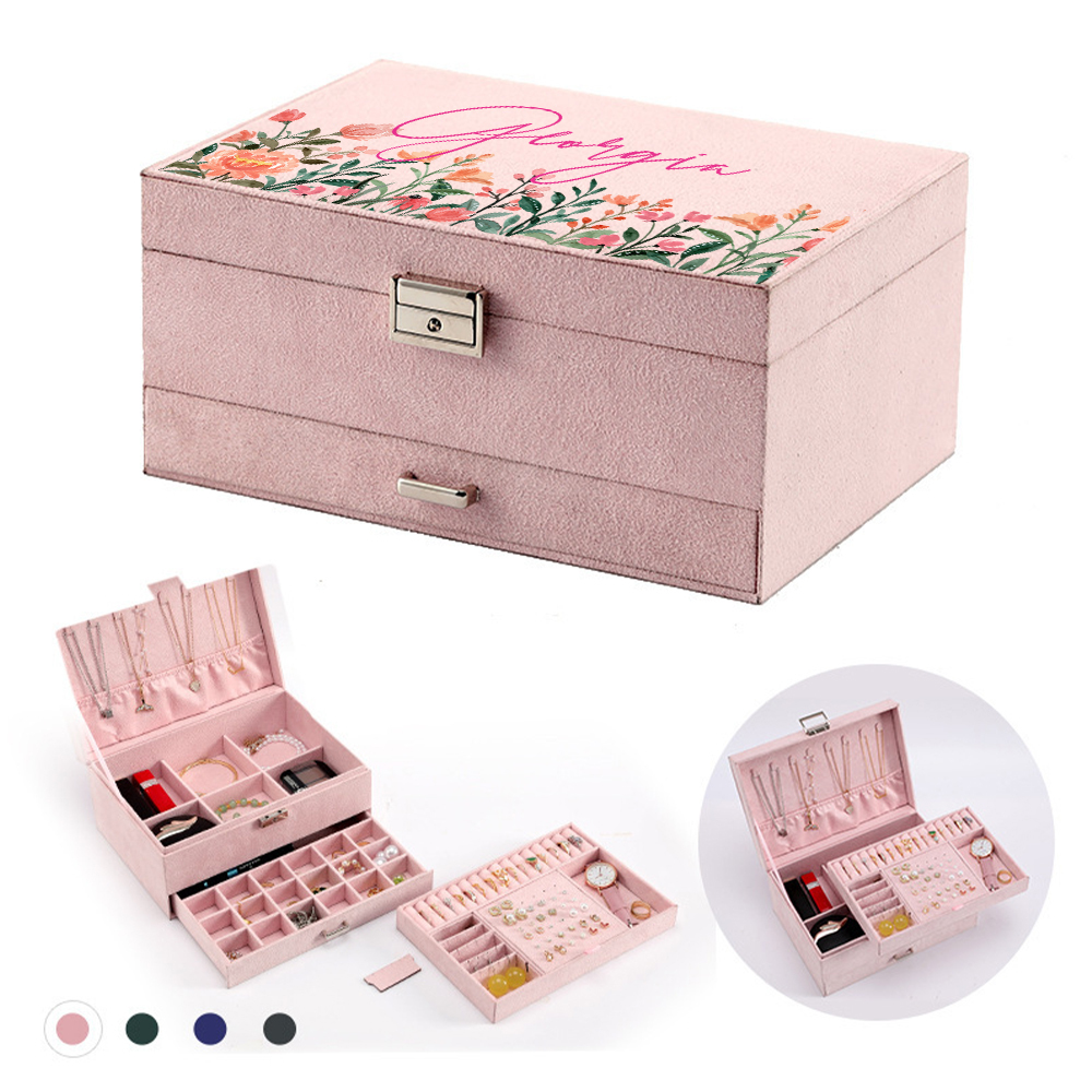Personalized Name Velvet Jewelry Box with Drawer | JNSCase02