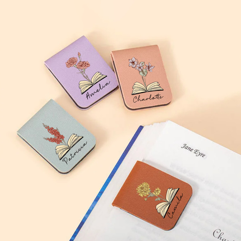 Personalized Leather Birth Flower Magnetic Bookmark | JNSDec120