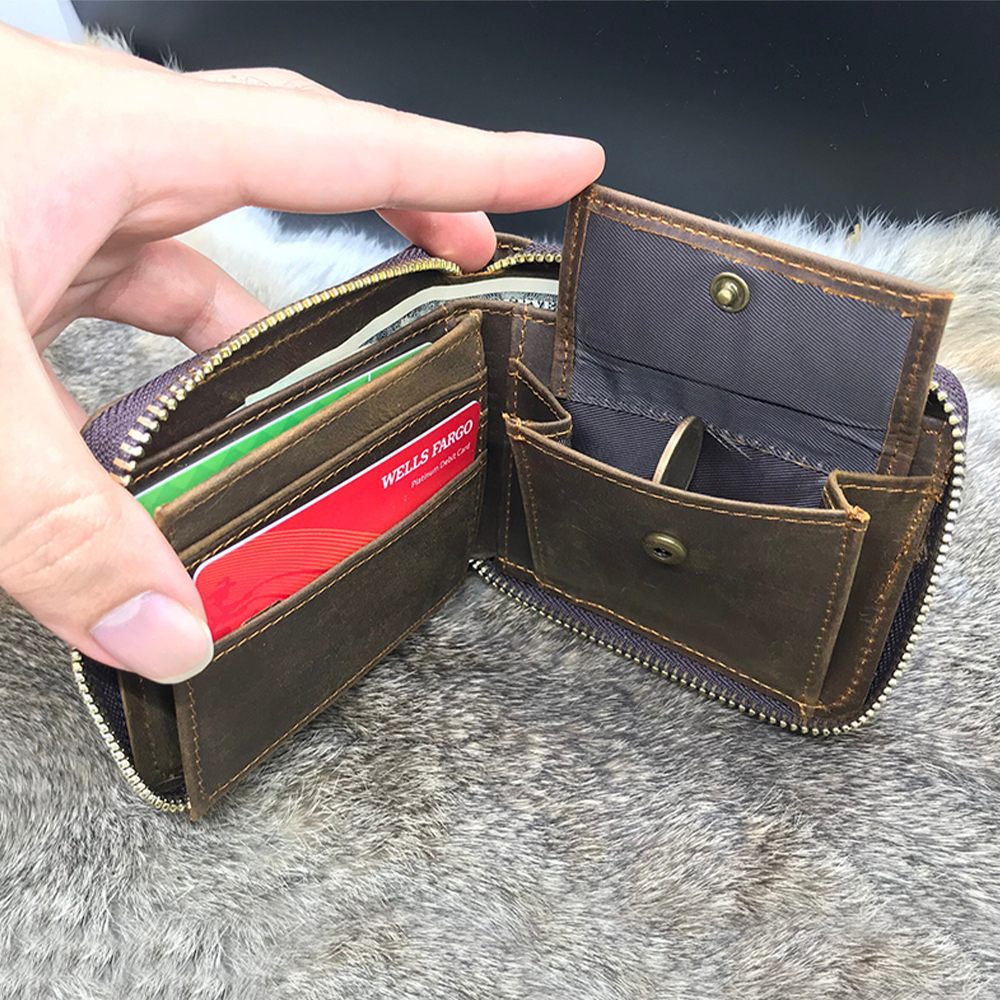 Personalized Monogram Engraving Zipper Genuine Leather Wallet | JNSBag82