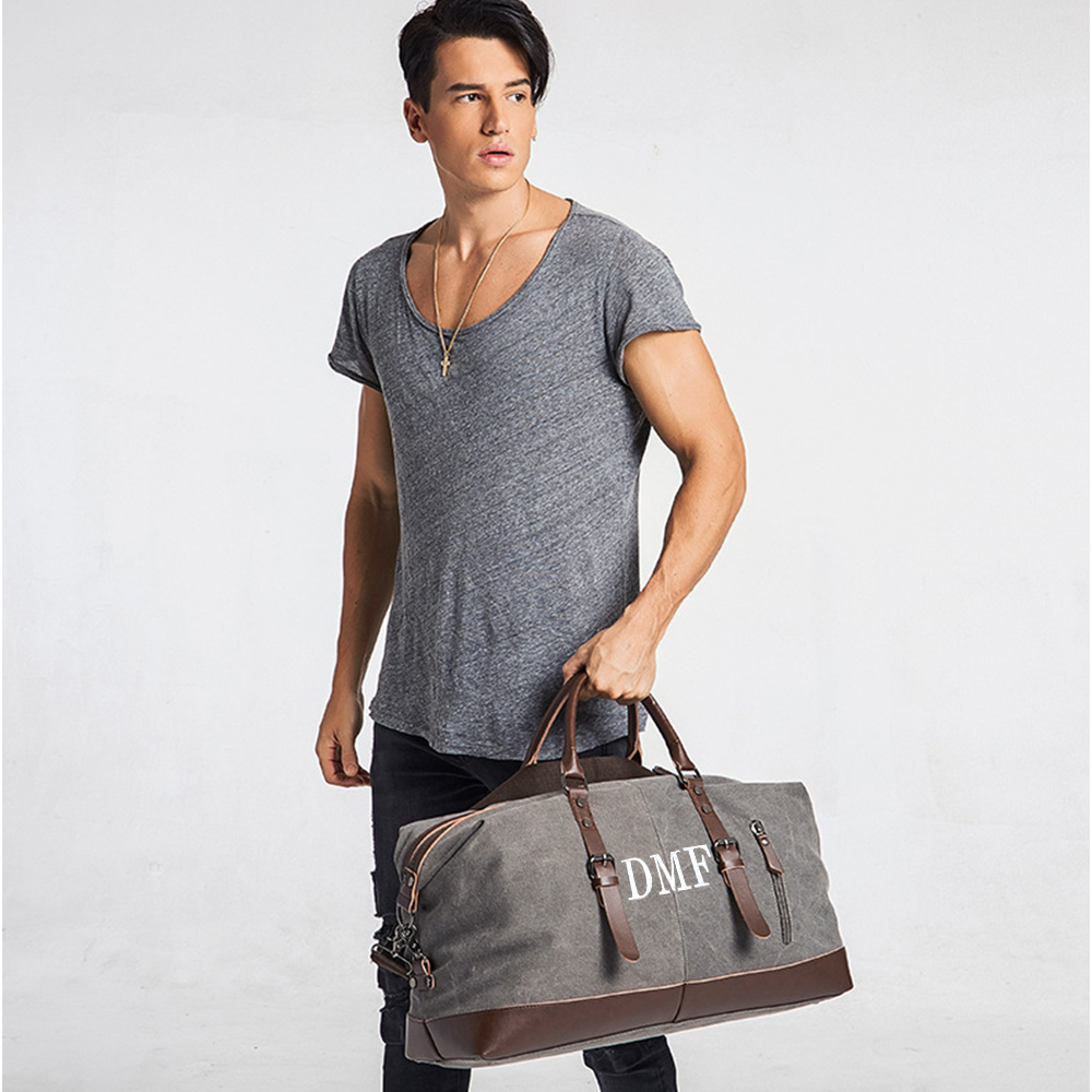 Personalized Monogram Embroidered Men’s Leather Duffle Bag | JNSBag83