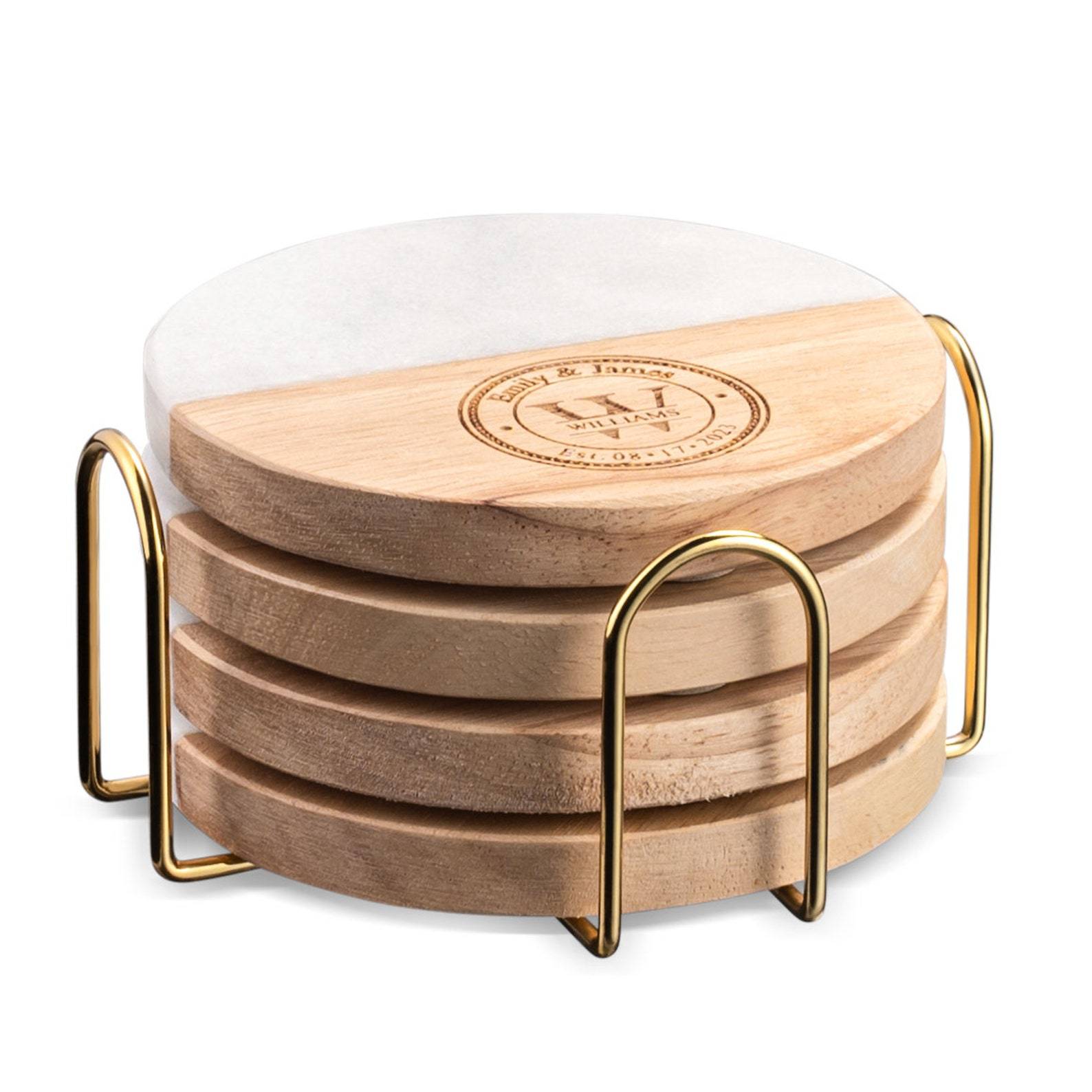 Personalized Engraved Marble Wood Coasters for Unique & Love | JNSDec04