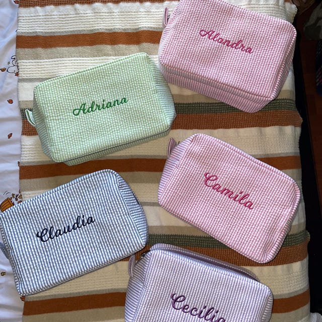Personalized Embroidered Seersucker Cosmetic Bag | JNSBag67