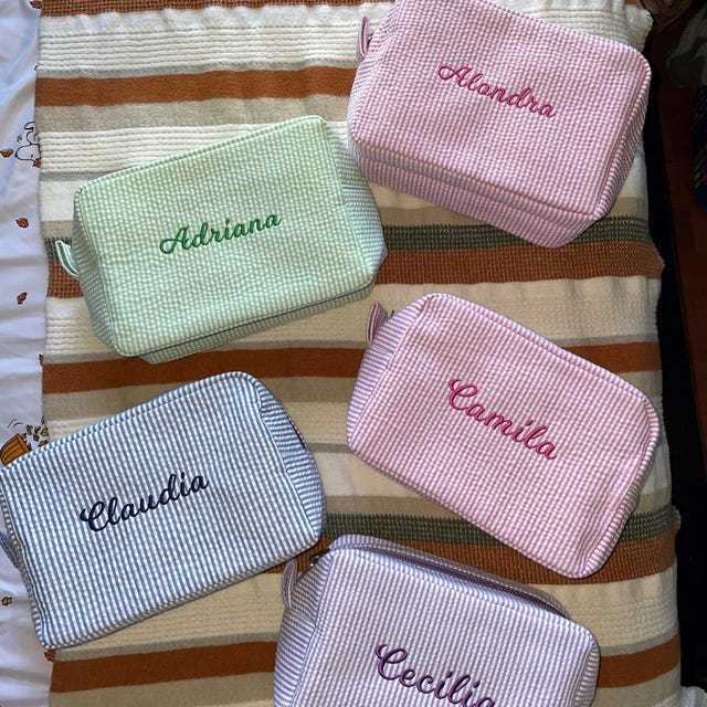 Personalized Embroidered Seersucker Cosmetic Bag | JNSBag67