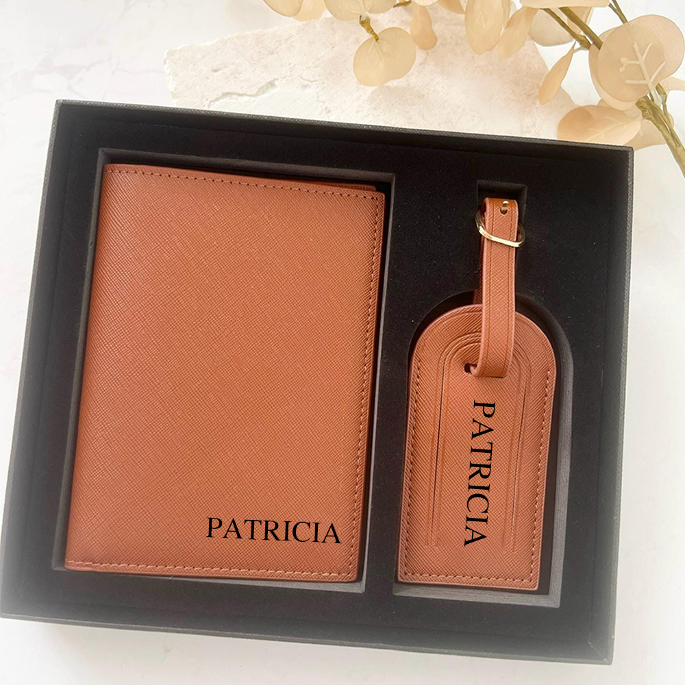 Personalized Leather Passport Wallet & Luggage Tag for Unique & Love | JNSCase04
