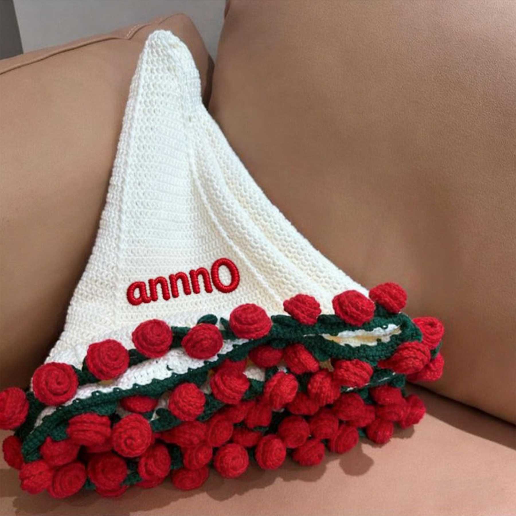 Personalized Embroidered Crochet Rose Bouquet Blanket For Unique & Love | JNSDec201