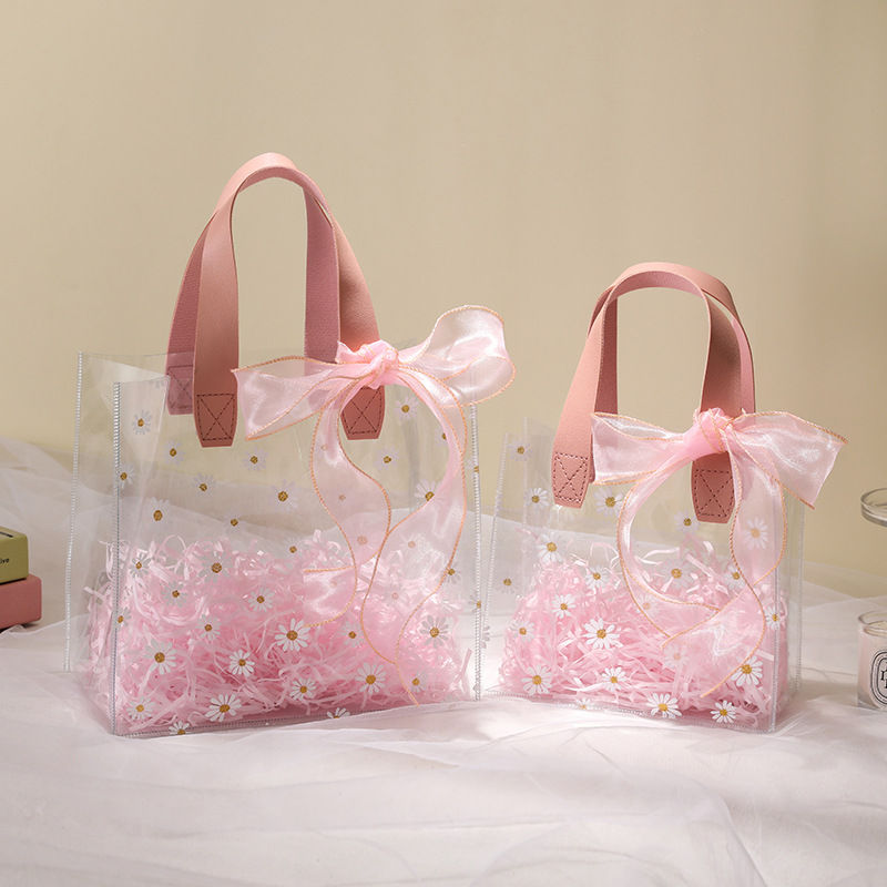 Personalized Transparent Daisy Gift Bag with Ribbon | JNSBag46
