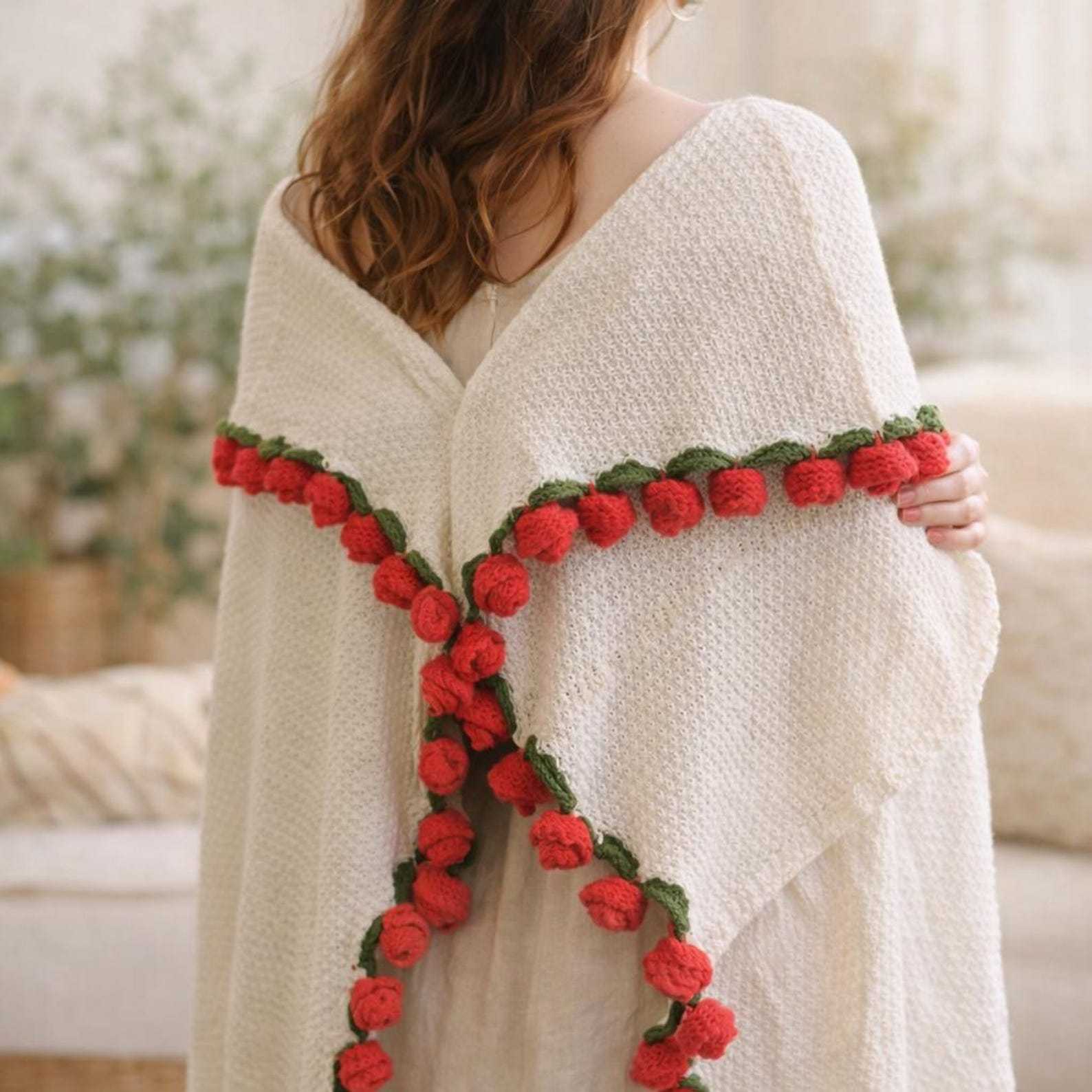 Personalized Embroidered Crochet Rose Bouquet Blanket For Unique & Love | JNSDec201