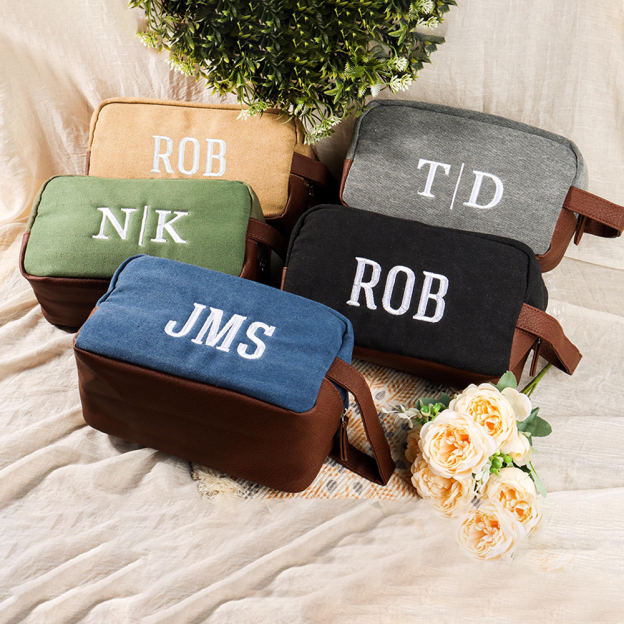 Personalized Monogram Embroidery Canvas Toiletry Bag for Unique & Love | JNSBag93