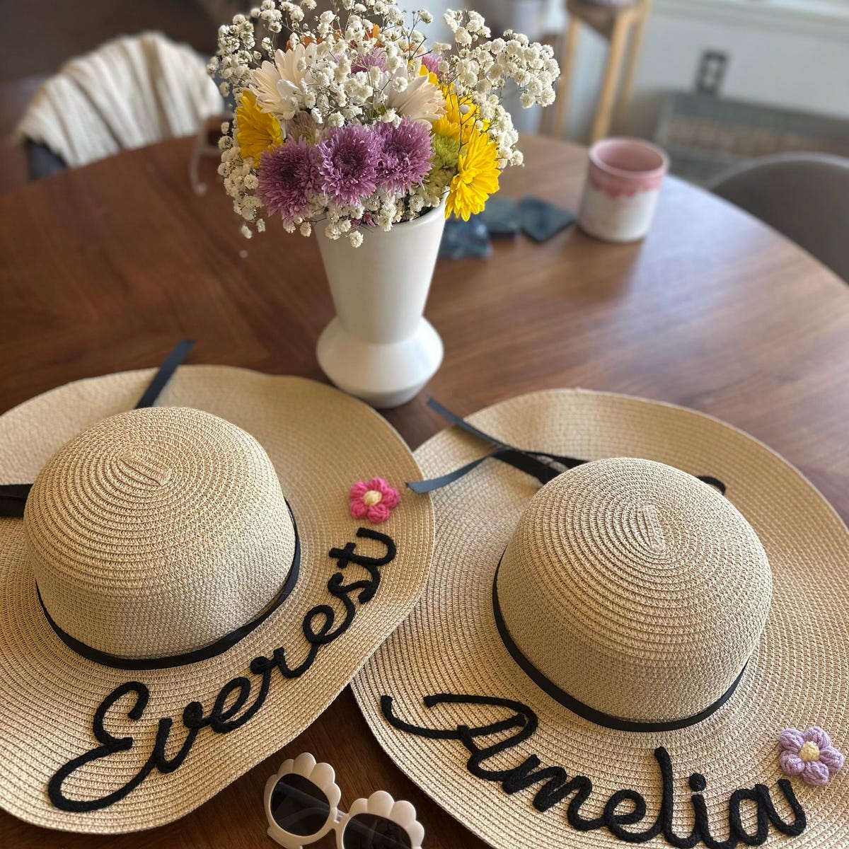 Personalized Hand Embroidered Straw Floppy Sun Hat for Unique & Love | JNSHat14