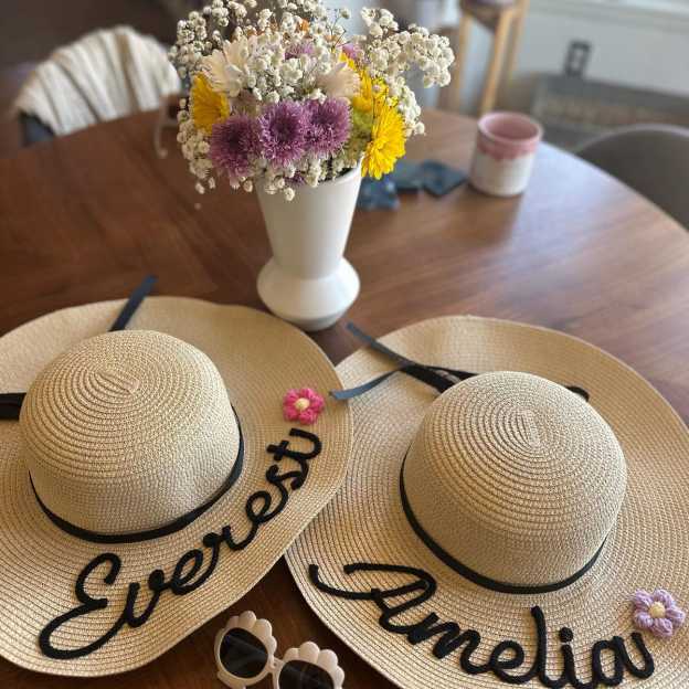 Personalized Hand Embroidered Straw Floppy Sun Hat for Unique & Love | JNSHat14