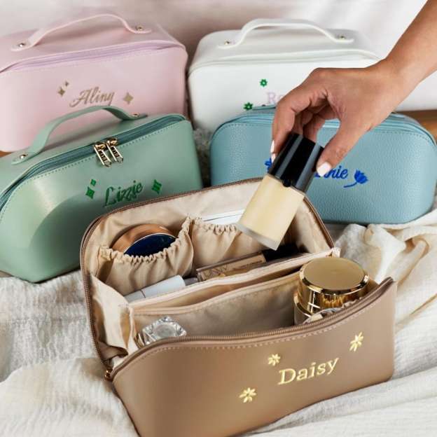 Personalized Embroidered Leather Makeup Bag for Unique & Love | JNSBag85