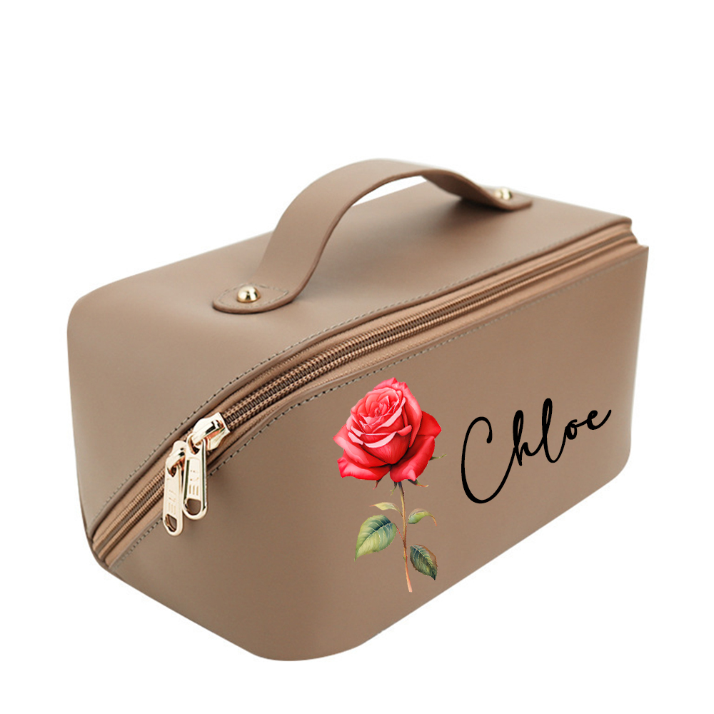 Personalized Birth Flower Leather Makeup Bag for Unique & Love | JNSBag88