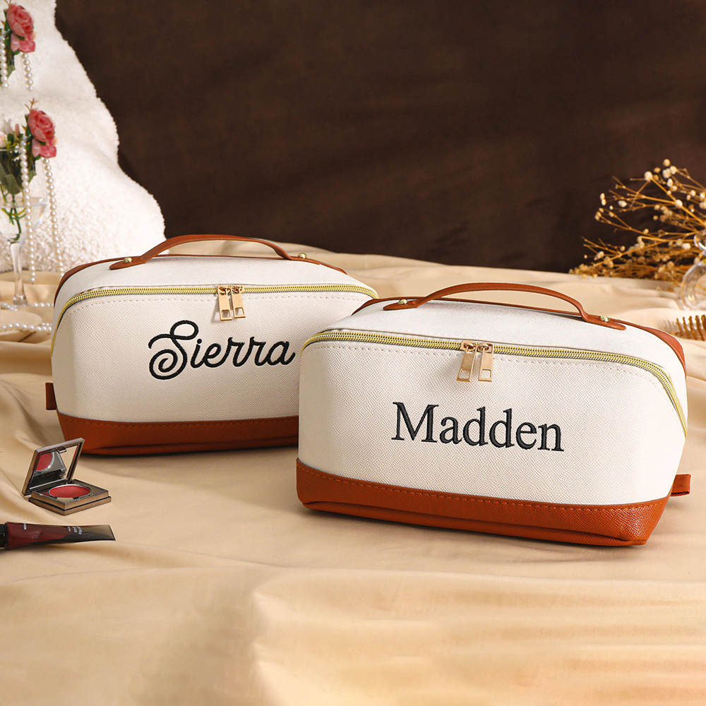 Personalized Embroidered Leather Makeup Bag for Unique & Love | JNSBag107