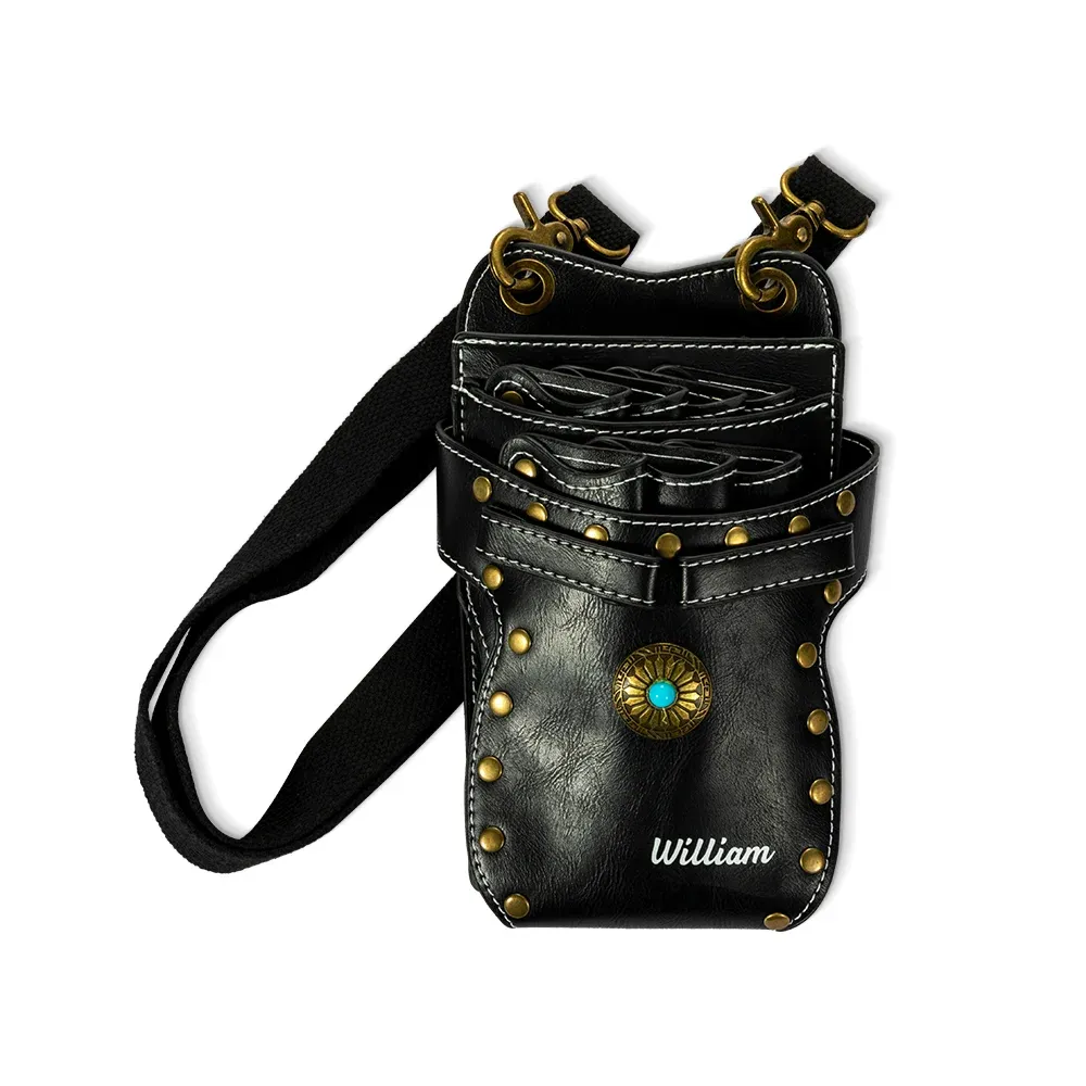 Personalized Name Multi-Compartment Leather Hairdressing Scissors Waist Bag for Unique & Love | JNSBag43