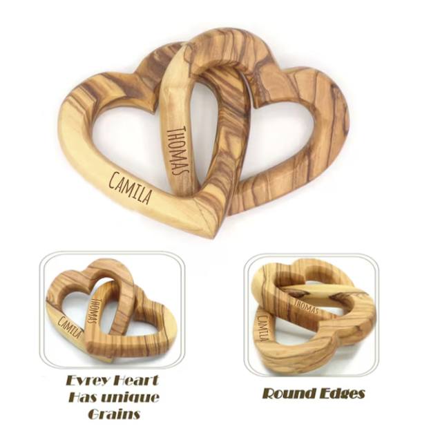 Personalized Olive Wood Interlocking Hearts for Unique & Love | JNSDec180