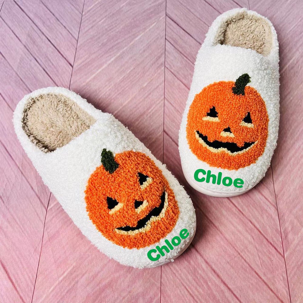 Personalized Name Halloween Pumpkin Slippers | JNSDec95