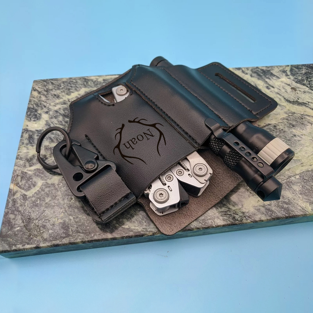 Personalized Name Engraved Multifunction Genuine Leather Belt Buckle Holder | JNSBag58