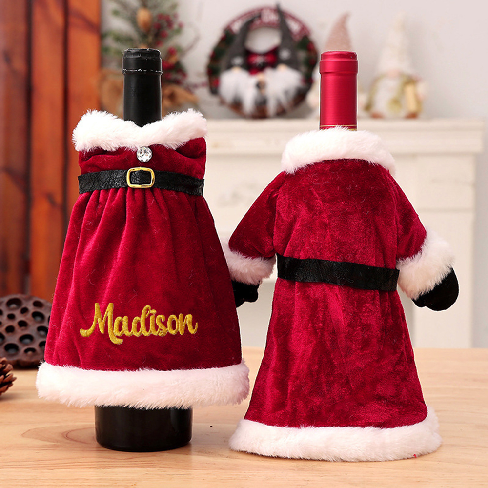 Personalized Embroidered Christmas Red Wine Bottle Sleeve Cover for Decoration | JNSDec105
