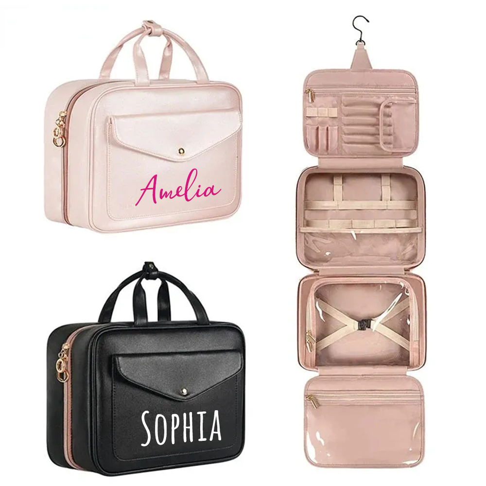 Personalized Name Leather Travel Makeup Bag | JNSBag79