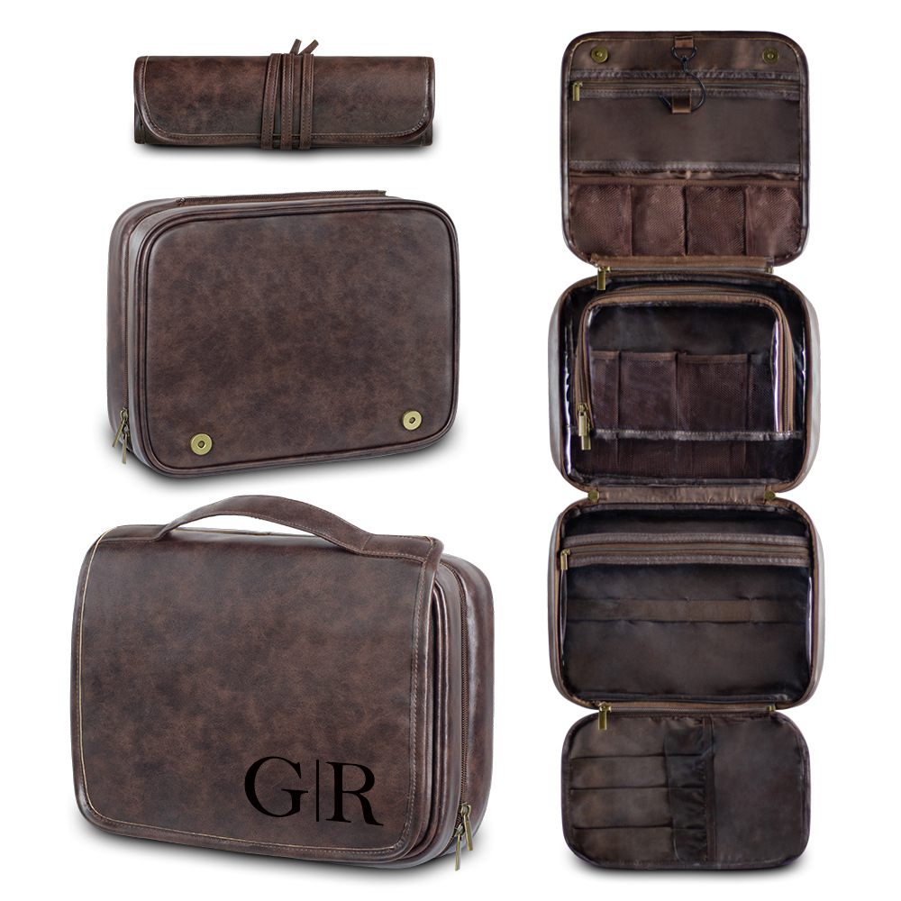 Personalized Leather Monogram Engraved Wash Bag for Unique & Love | JNSBag33