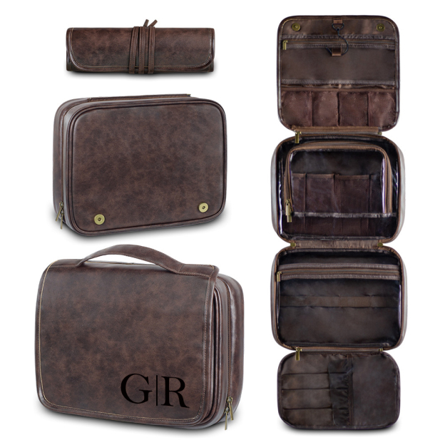 Personalized Leather Monogram Engraved Wash Bag for Unique & Love | JNSBag33