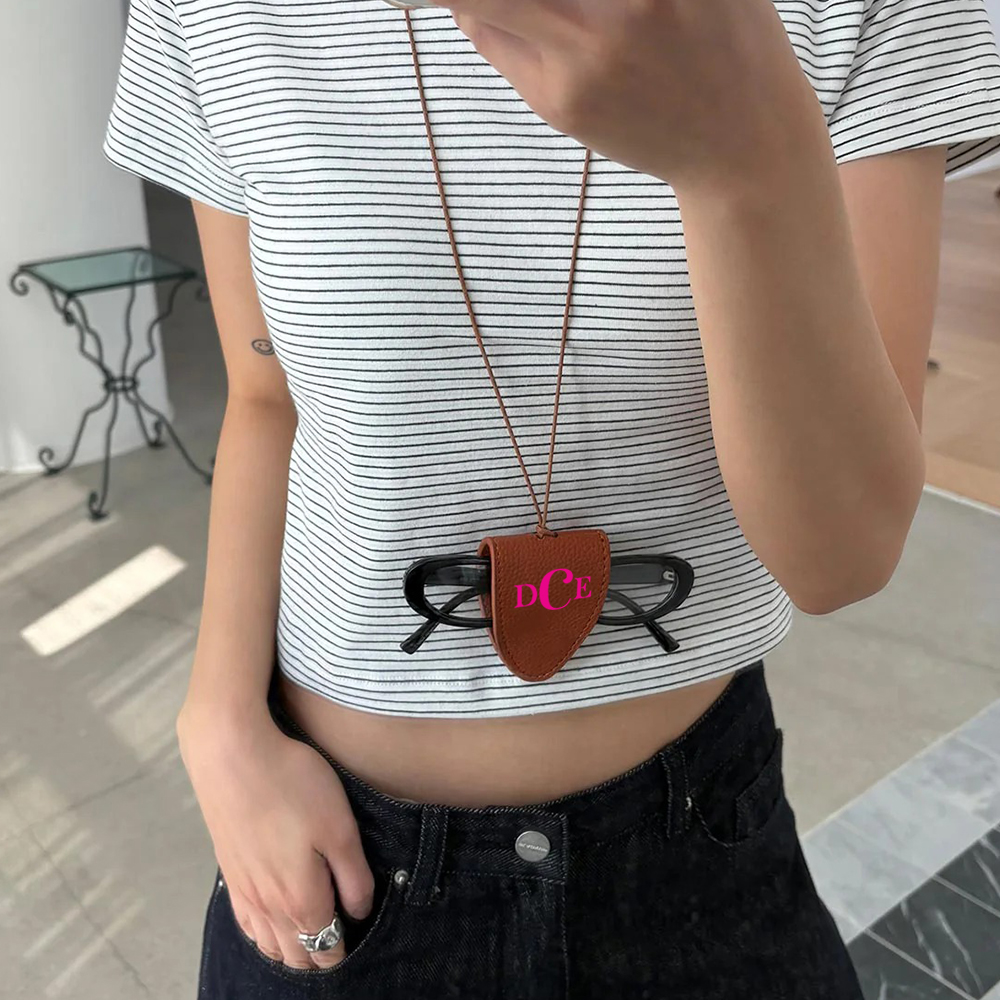 Personalized Name Leather Magnetic Portable Glasses Holder with Strap for Unique & Love | JNSDec162